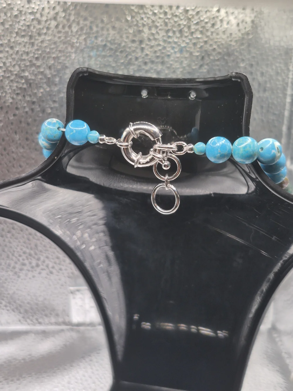 Genuine Blue Magnesite, Brown Pearl And Chrysocolla Jasper Necklace